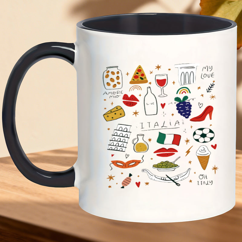 Tailorly Black Accent 11 oz Mug - italian icons and symbols