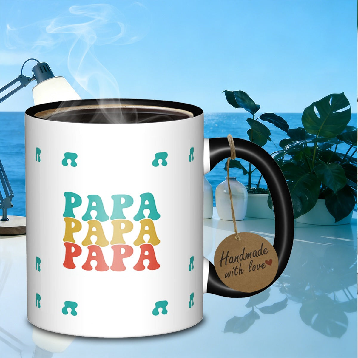 Tailorly Black Accent 11 oz Mug - colorful text "papa"