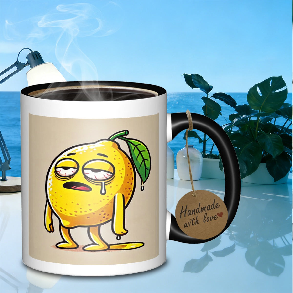 Tailorly Black Accent 11 oz Mug - sad lemon characterdesign
