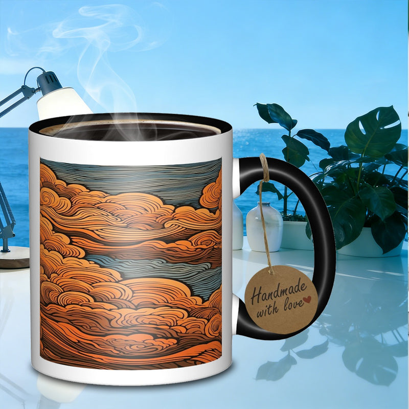 Tailorly Black Accent 11 oz Mug - orange clouds