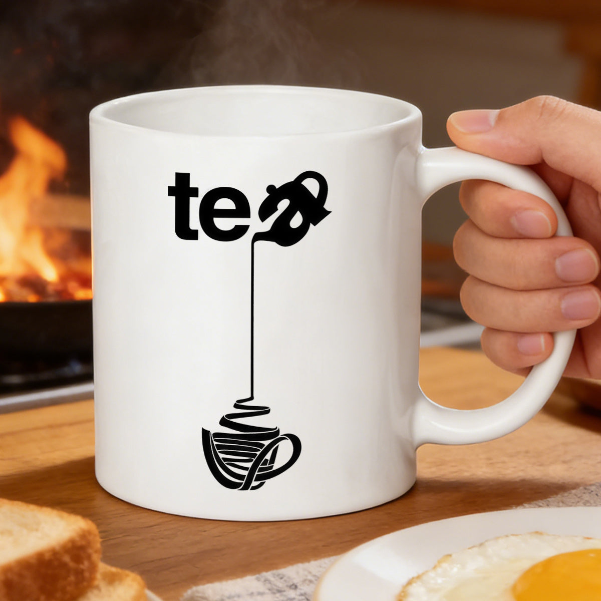 Tailorly White Ceramic 11 oz Mug - minimalist tea pot line drawing