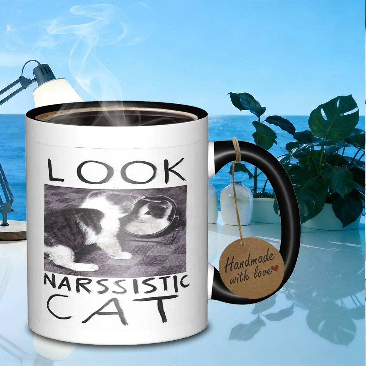 Tailorly Black Accent 11 oz Mug - feline reflection
