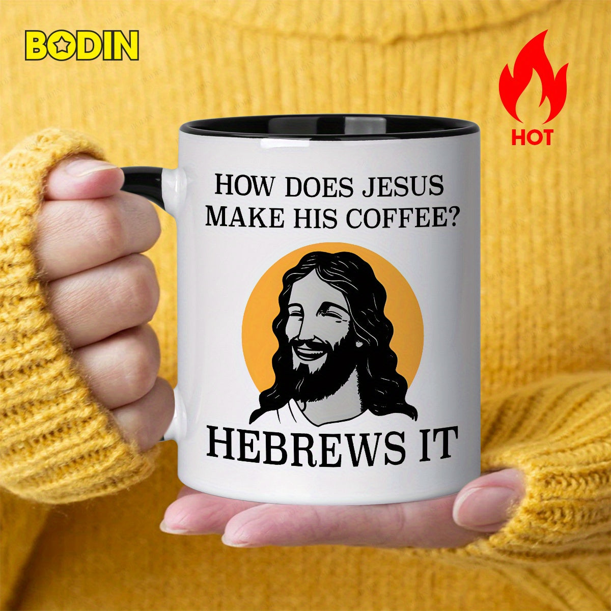 Tailorly Black Accent 11 oz Mug - Hebrew joke text about how someone made coffee