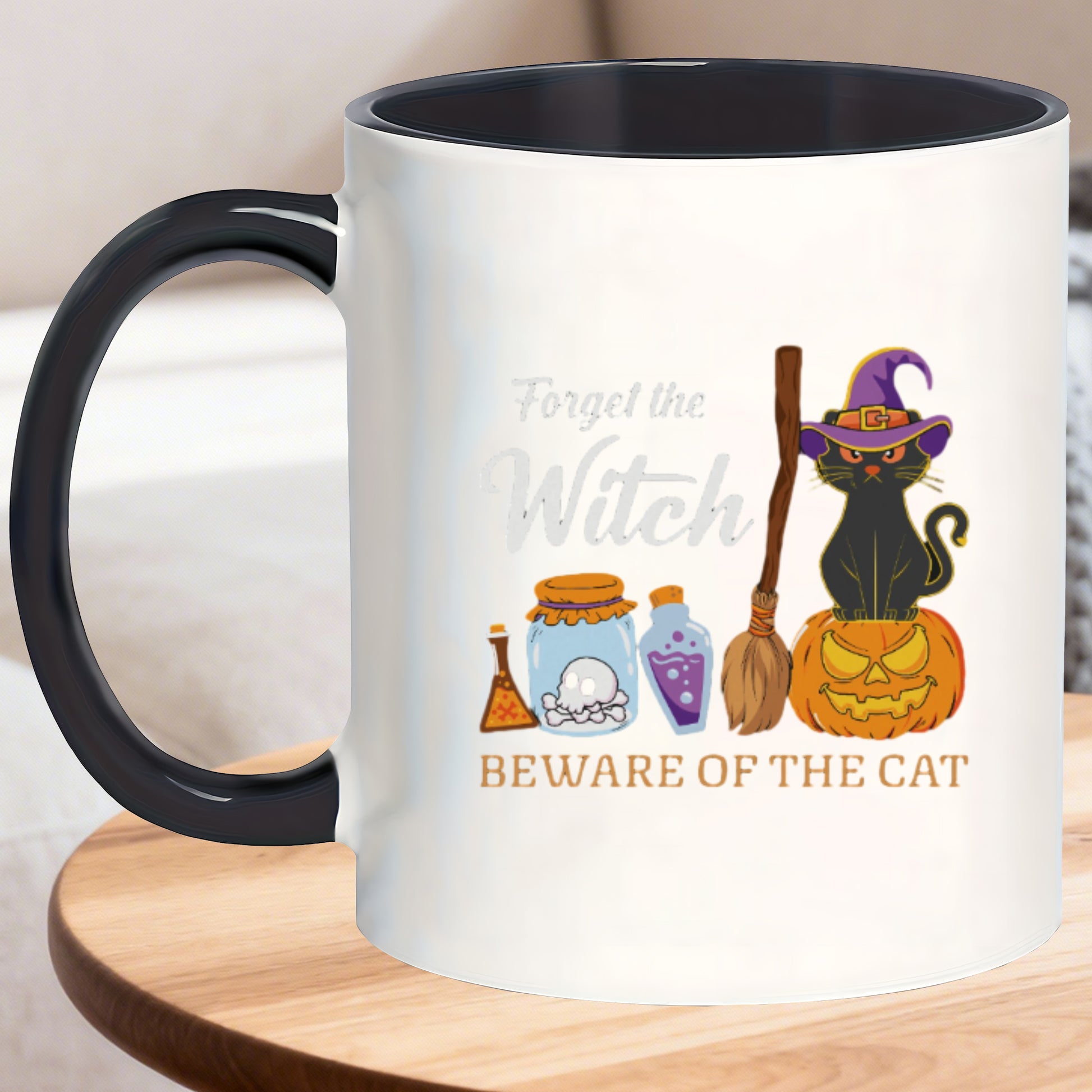 Tailorly Black Accent 11 oz Mug - colored fade resistant daily beverage mugs the witch beware of the design suitable for road trip drinks market