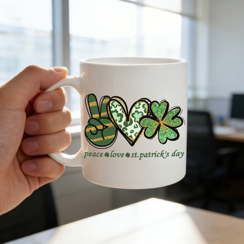 Tailorly White Ceramic 11 oz Mug - st patricks day shamrock