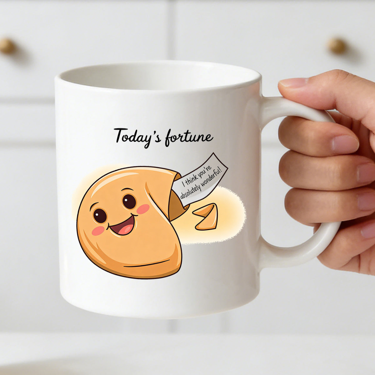 Tailorly White Ceramic 11 oz Mug - fortune cookie with "todays fortune are amazing" text