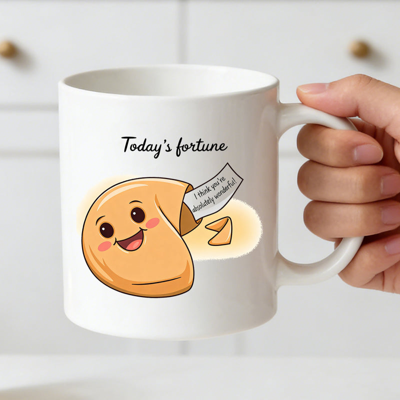 Tailorly White Ceramic 11 oz Mug - fortune cookie with "todays fortune are amazing" text