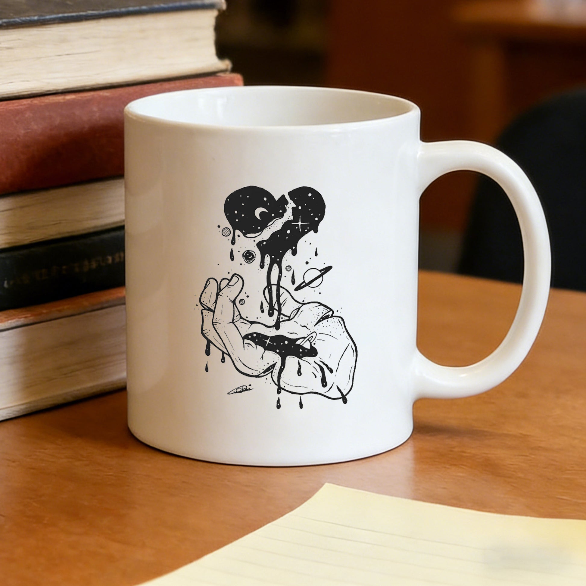 Tailorly White Ceramic 11 oz Mug - celestial heart into hands