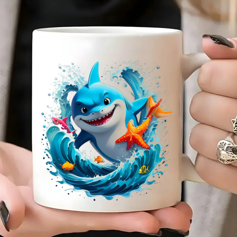 Tailorly White Ceramic 11 oz Mug - nautical ocean wave