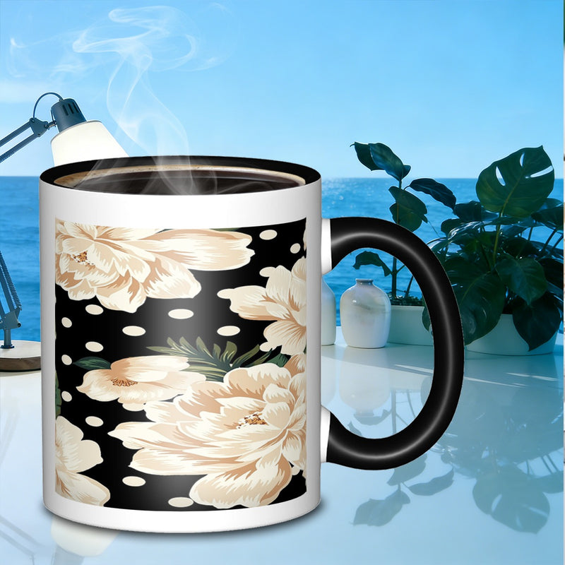 Tailorly Black Accent 11 oz Mug - floral polka dot patternexpressive relaxed mug galaxy mug suitable for daily work outdoor trips travel and used as
