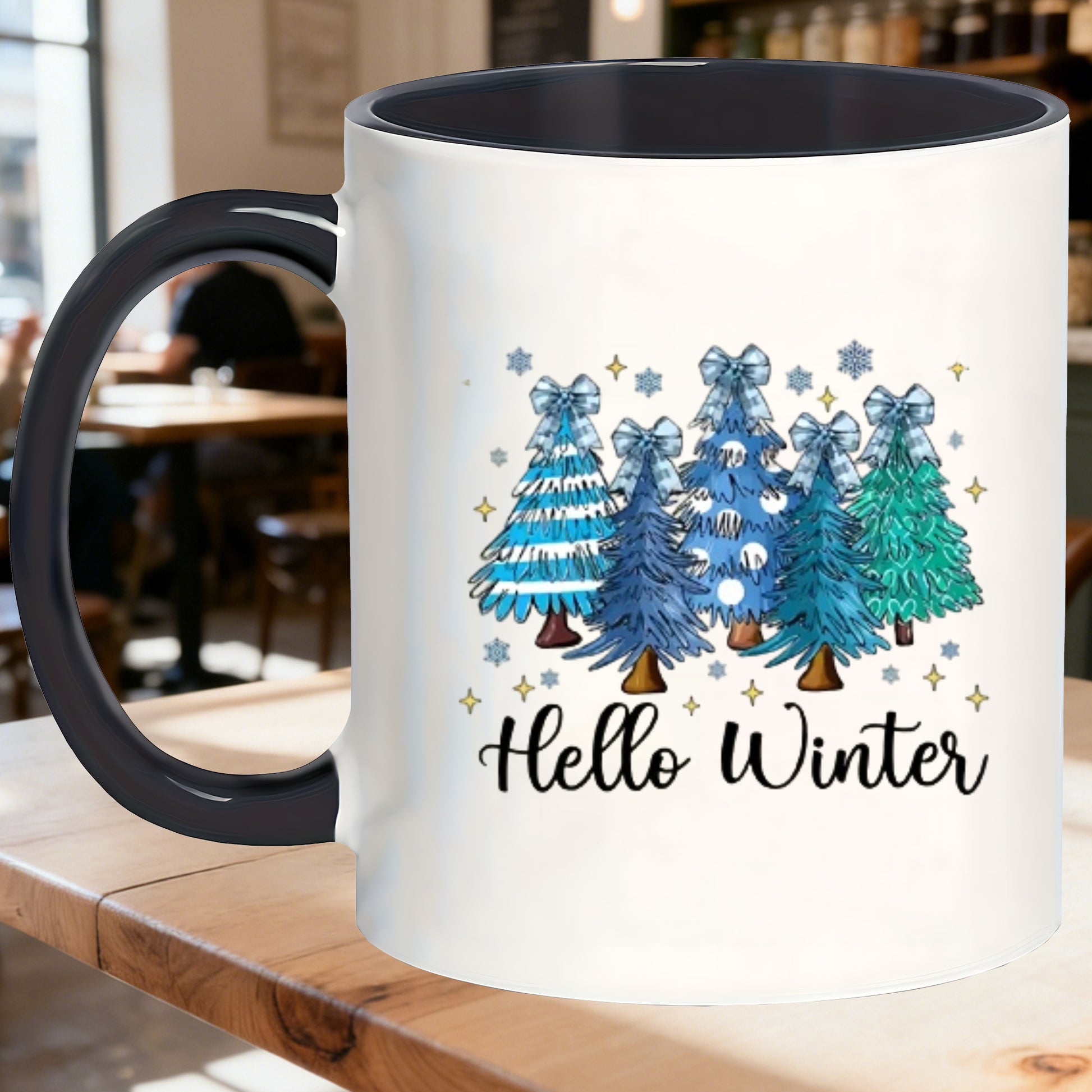 Tailorly Black Accent 11 oz Mug - festive christmas tree print