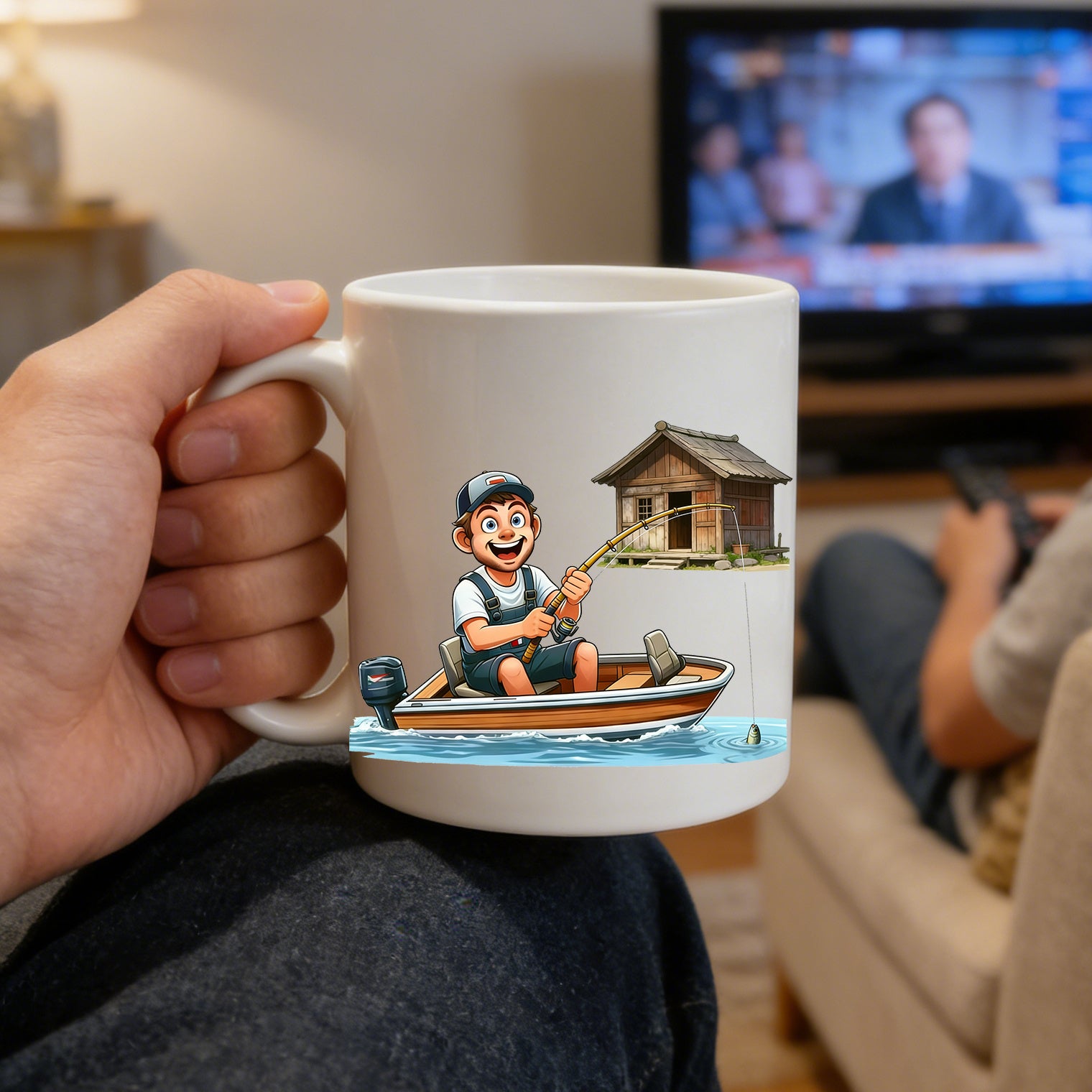 Tailorly White Ceramic 11 oz Mug - humorous fishing themed design