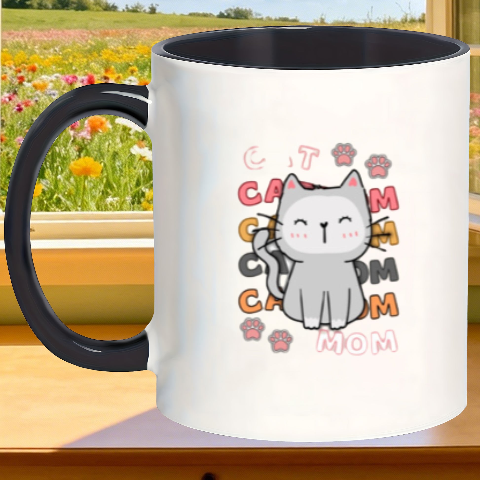 Tailorly Black Accent 11 oz Mug - cat mom with lid coffee cup coffee cup cat themed cute cat
