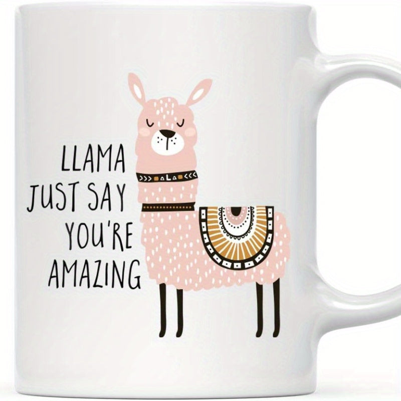 Tailorly White Ceramic 11 oz Mug - alpaca illustration with "you're awesome" text