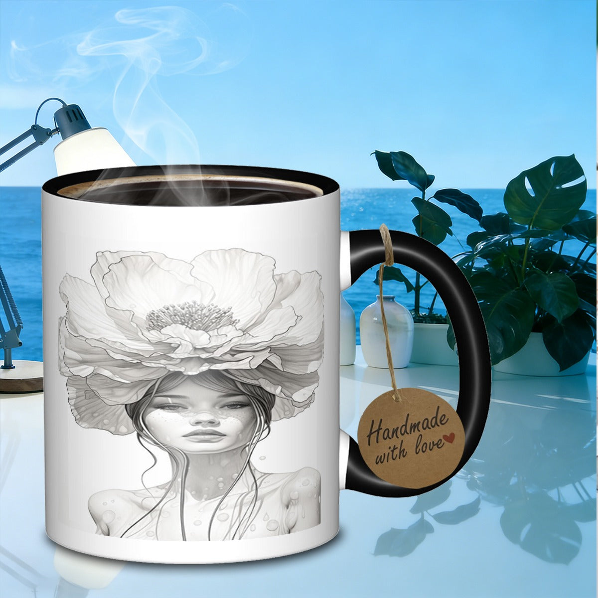 Tailorly Black Accent 11 oz Mug - floral design