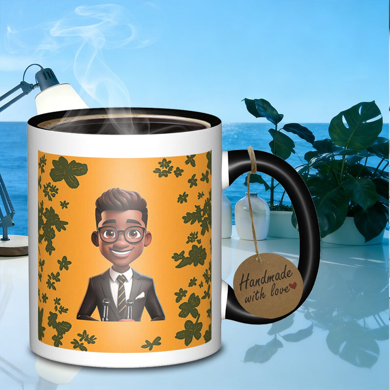 Tailorly Black Accent 11 oz Mug - cartoon speaker floral background