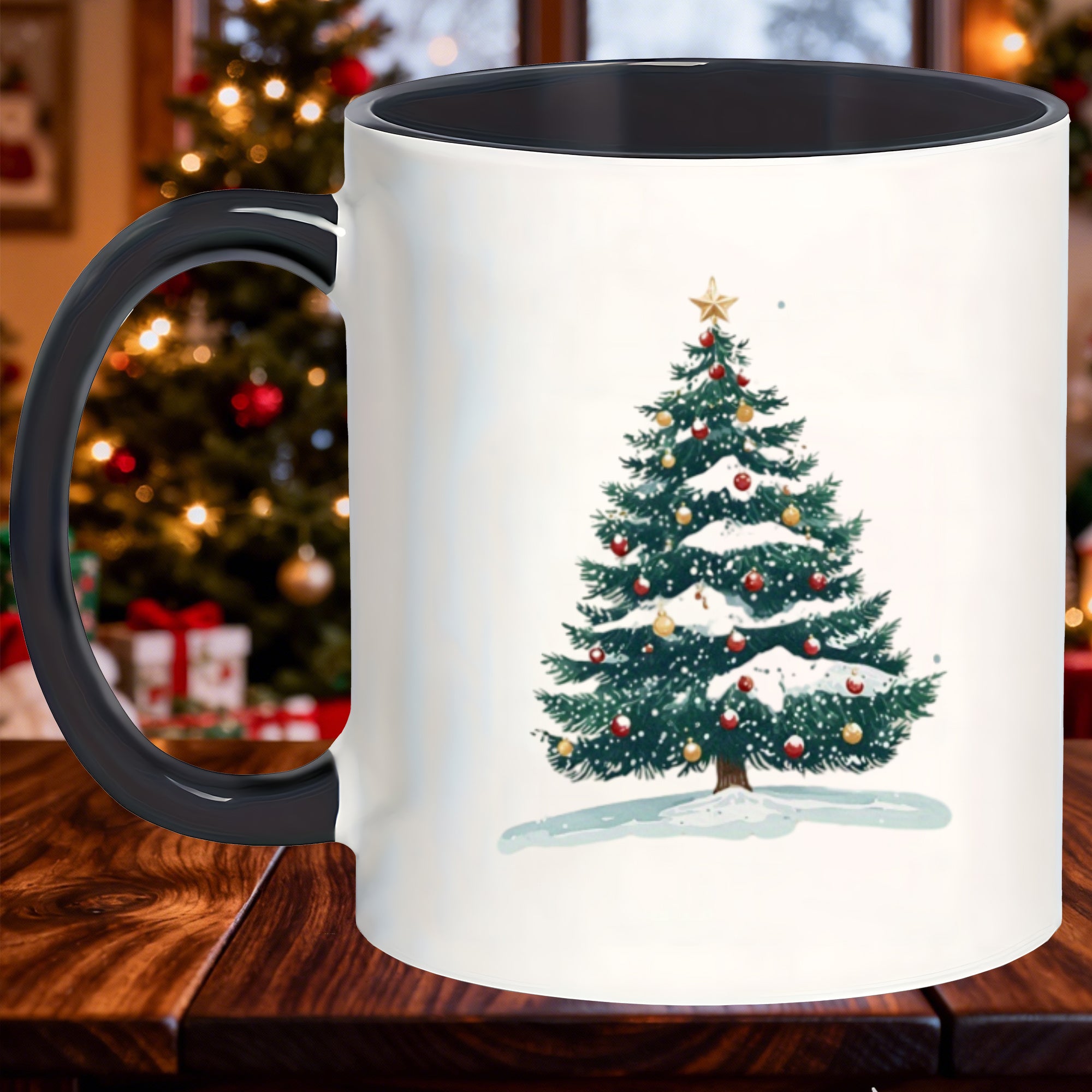 Tailorly Black Accent 11 oz Mug - bohemian painted shatterproof kitchen christmas tree