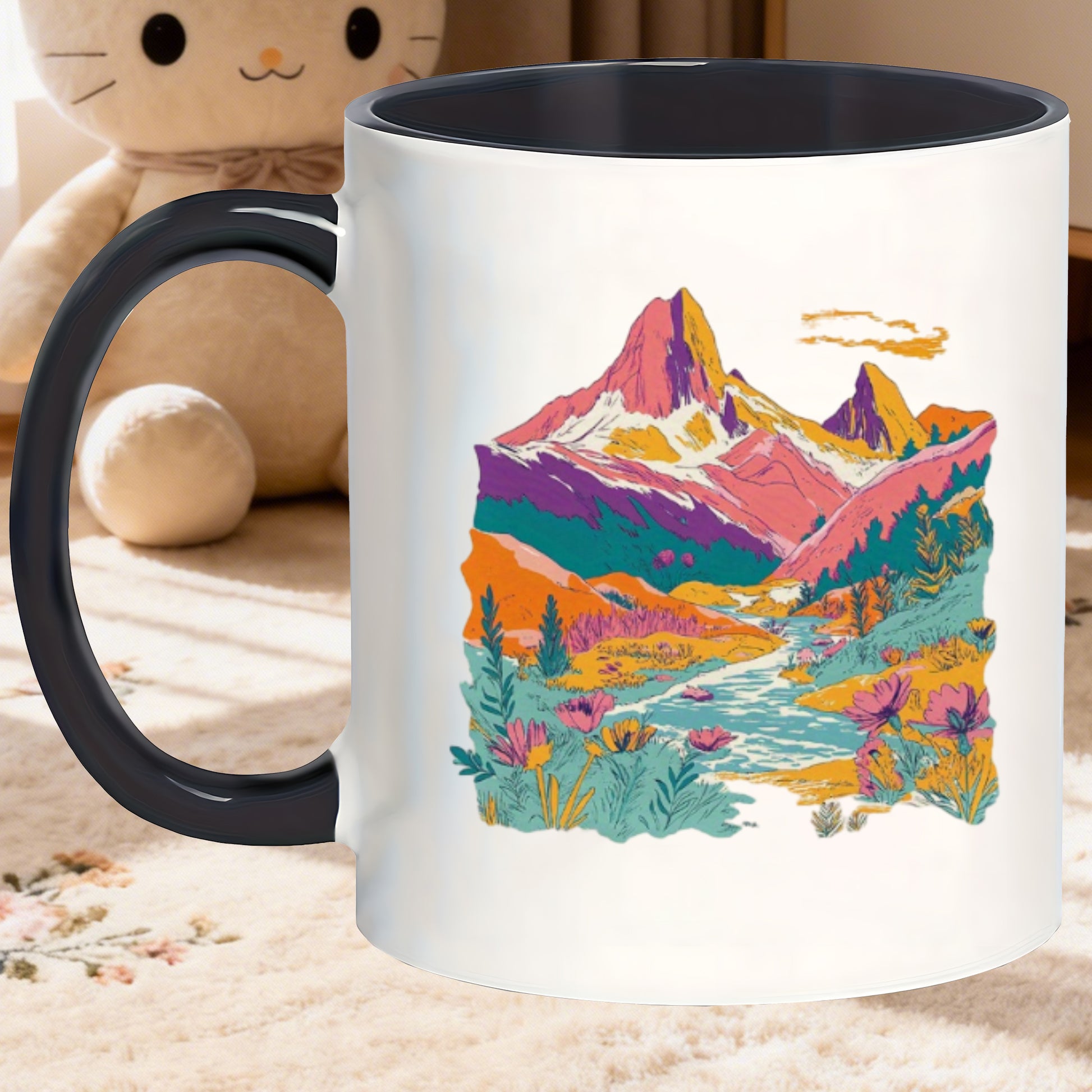 Tailorly Black Accent 11 oz Mug - mountain landscape