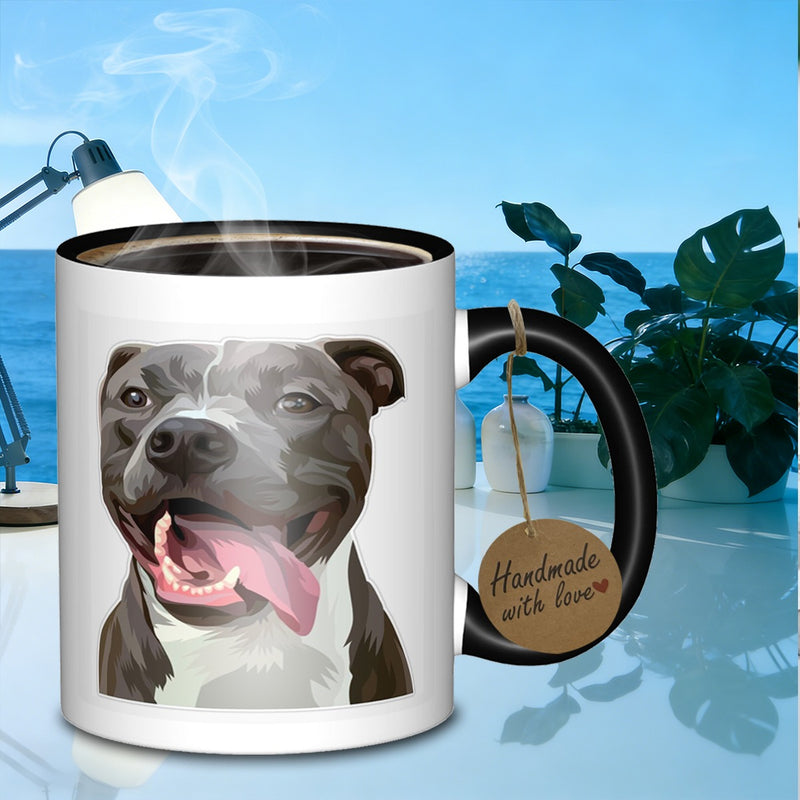 Tailorly Black Accent 11 oz Mug - happy pitbull portrait