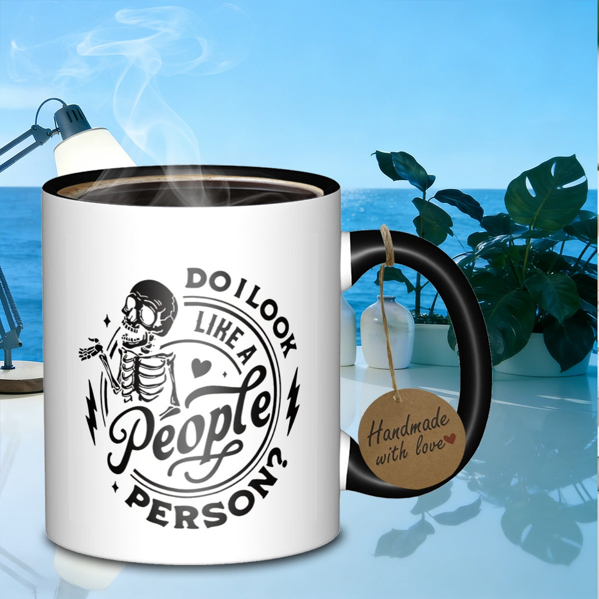 Tailorly Black Accent 11 oz Mug - a sarcastic skeleton