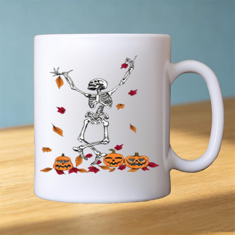 Tailorly White Ceramic 11 oz Mug - geometric skull