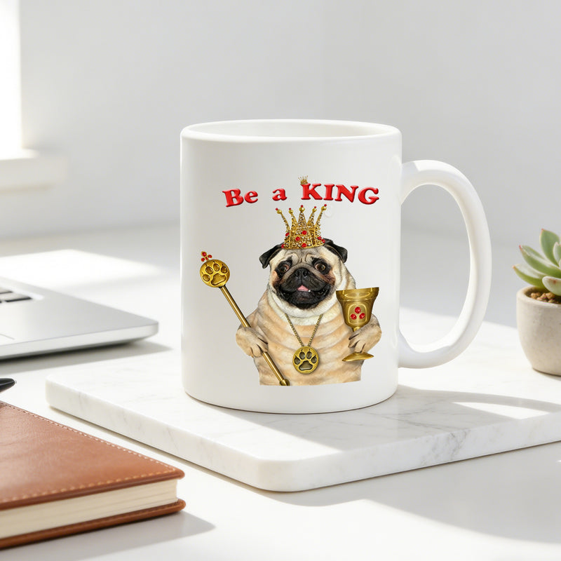 Tailorly White Ceramic 11 oz Mug - royal pug with a crown and scepter