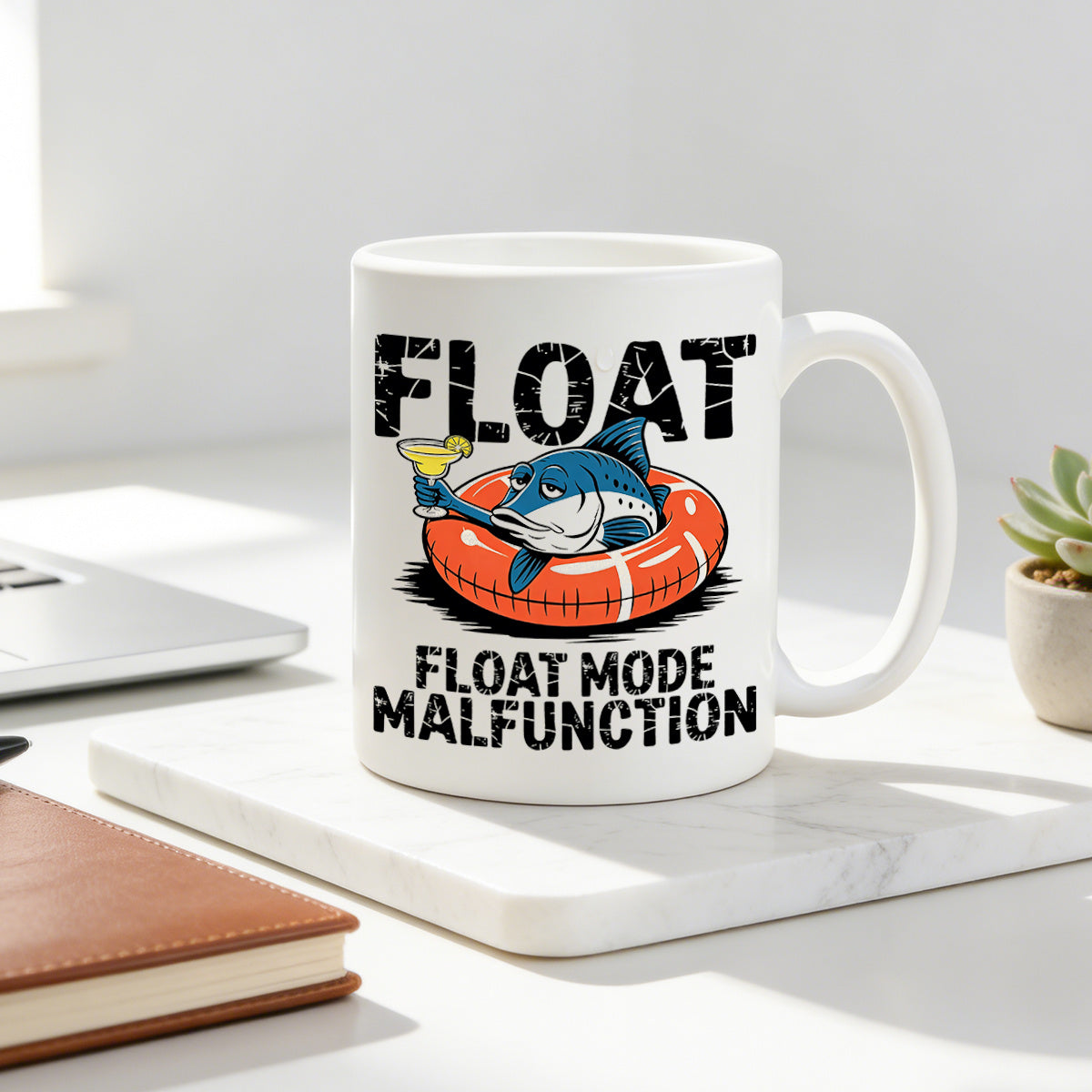 Tailorly White Ceramic 11 oz Mug - stylish fish with a margarita