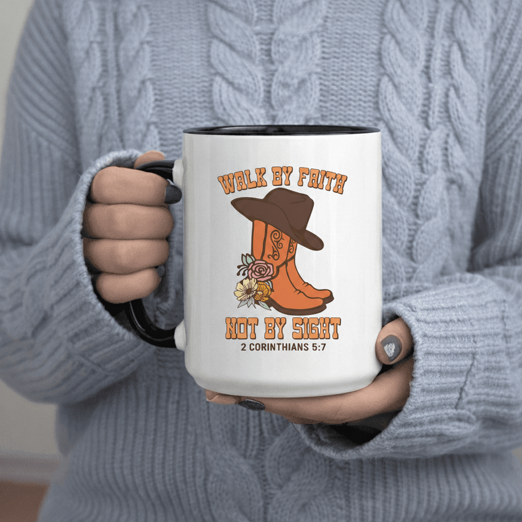 Tailorly Black Accent 11 oz Mug - Cowboy Boots Flowers