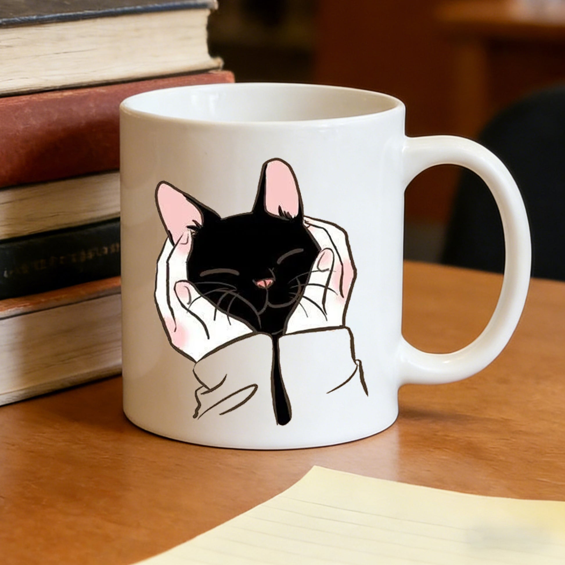 Tailorly White Ceramic 11 oz Mug - holding black cat