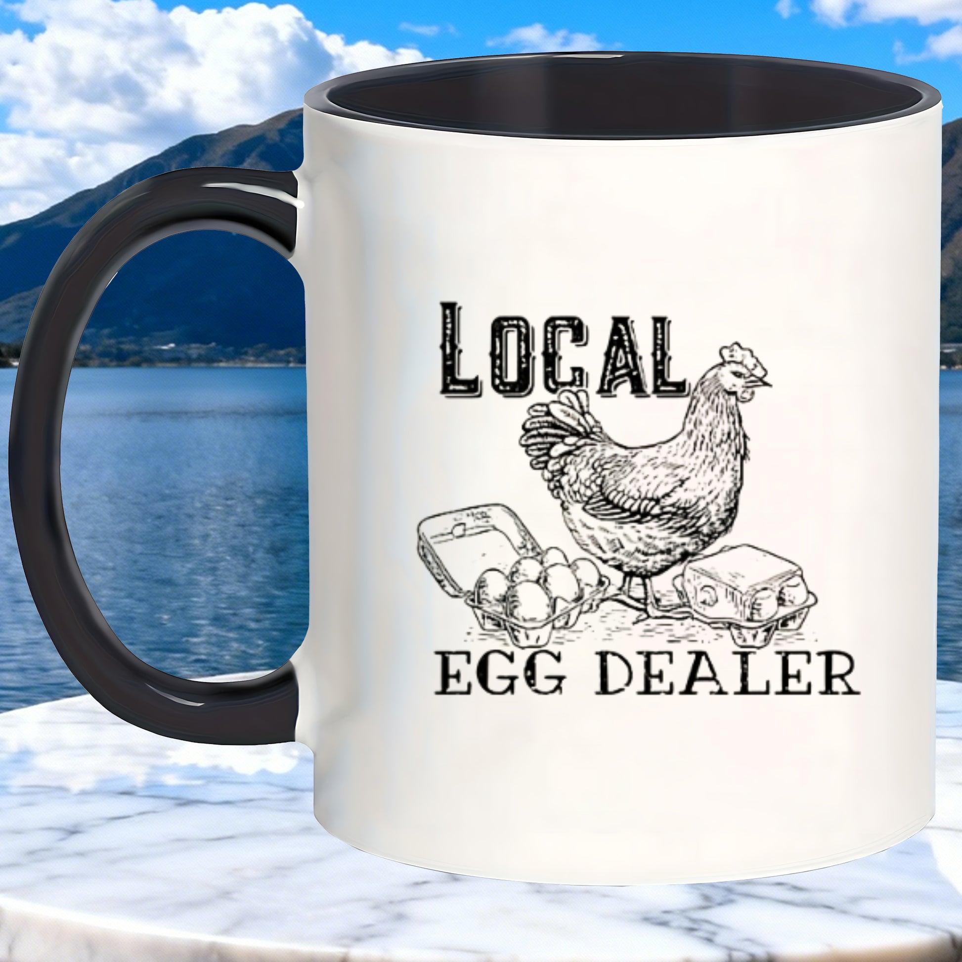 Tailorly Black Accent 11 oz Mug - local egg dealer text design
