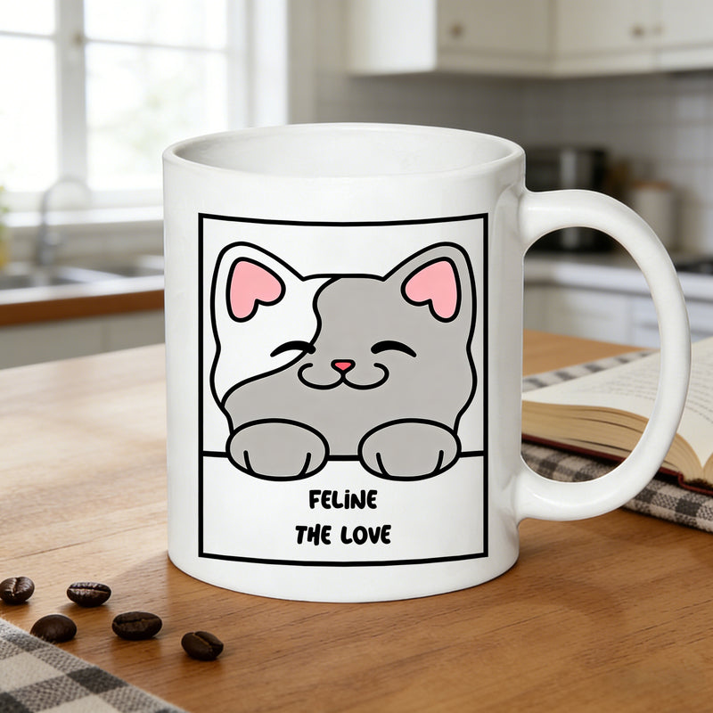 Tailorly White Ceramic 11 oz Mug - cute cat kawaii print