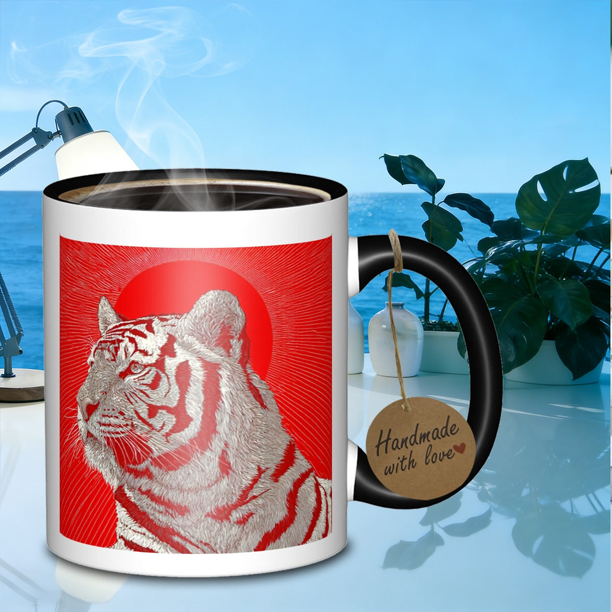 Tailorly Black Accent 11 oz Mug - tiger against a backdrop