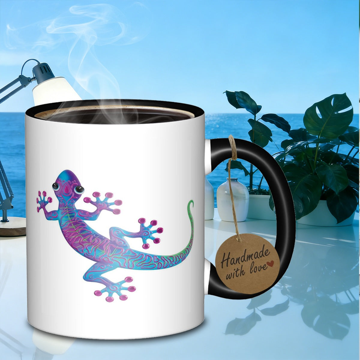 Tailorly Black Accent 11 oz Mug - vibrant reptile design