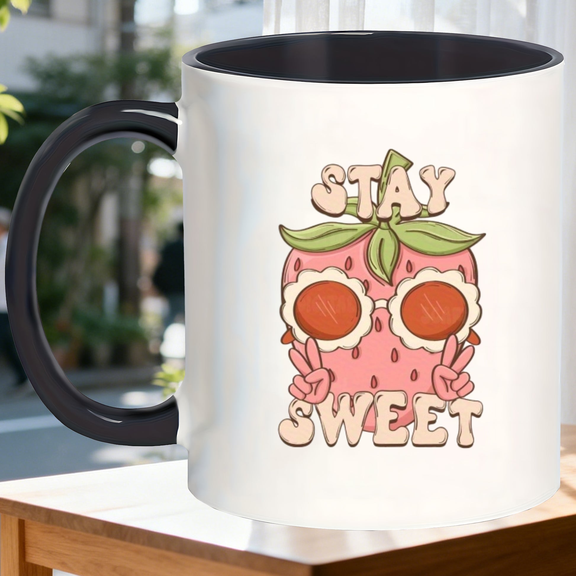 Tailorly Black Accent 11 oz Mug - strawberry print