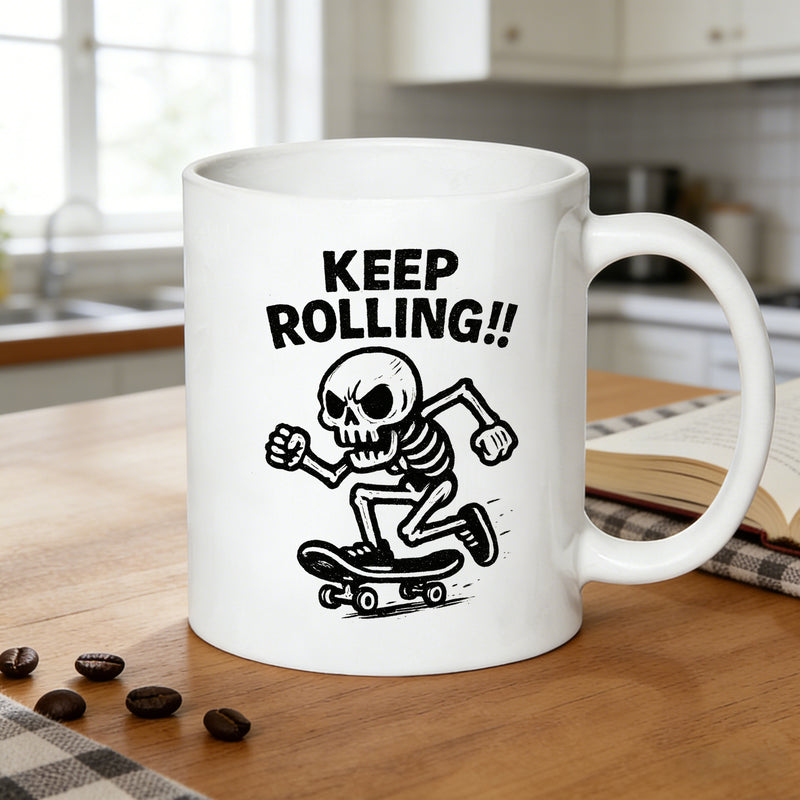 Tailorly White Ceramic 11 oz Mug - retro skate design