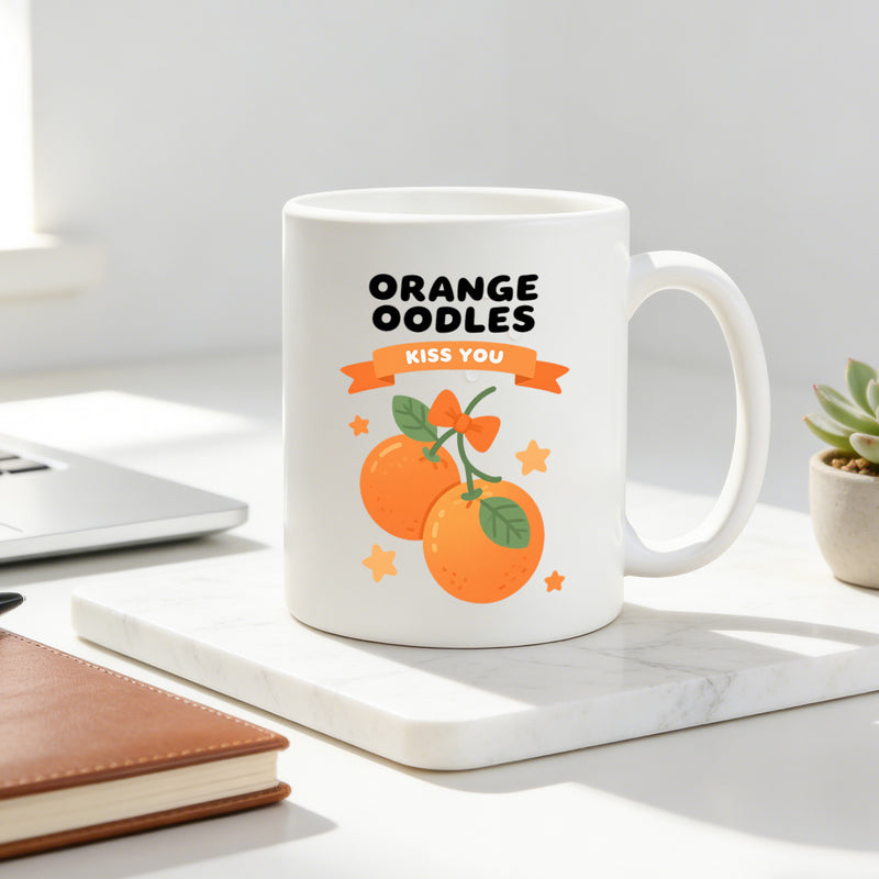Tailorly White Ceramic 11 oz Mug - orange fruit with bowprint