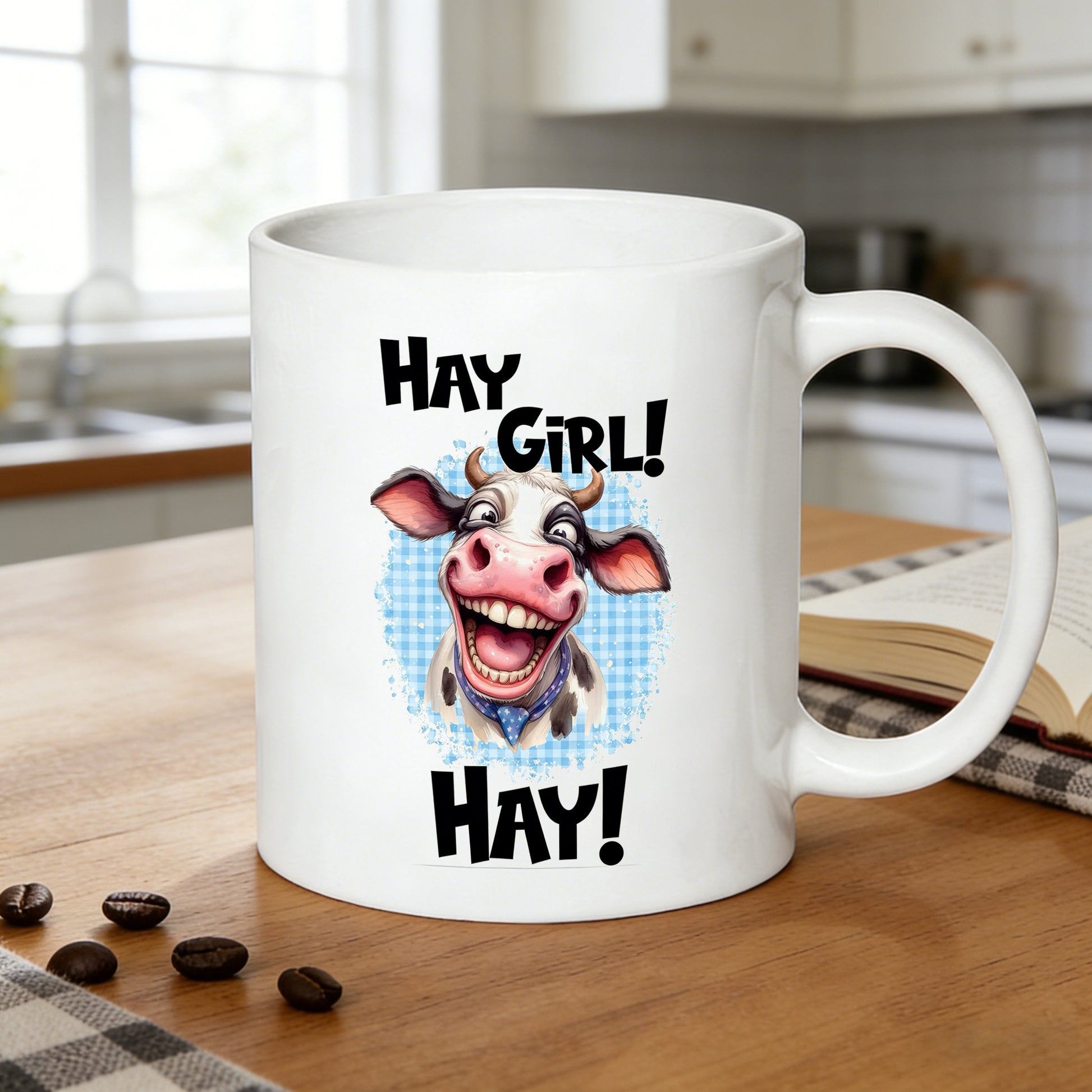 Tailorly White Ceramic 11 oz Mug - funny cow design