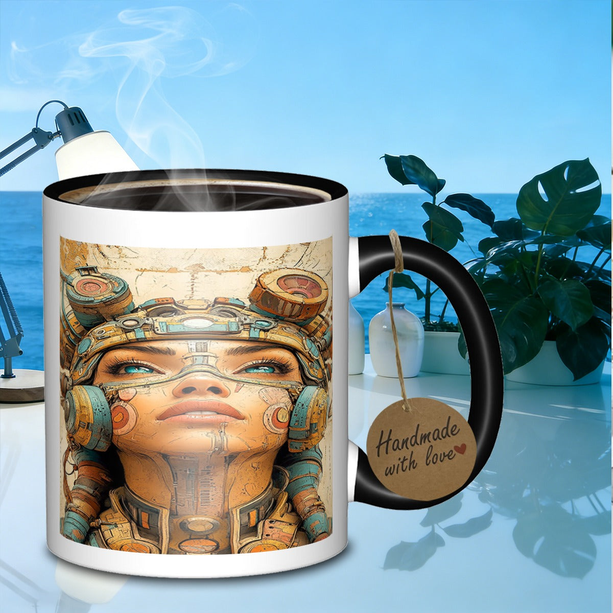 Tailorly Black Accent 11 oz Mug - steampunk woman