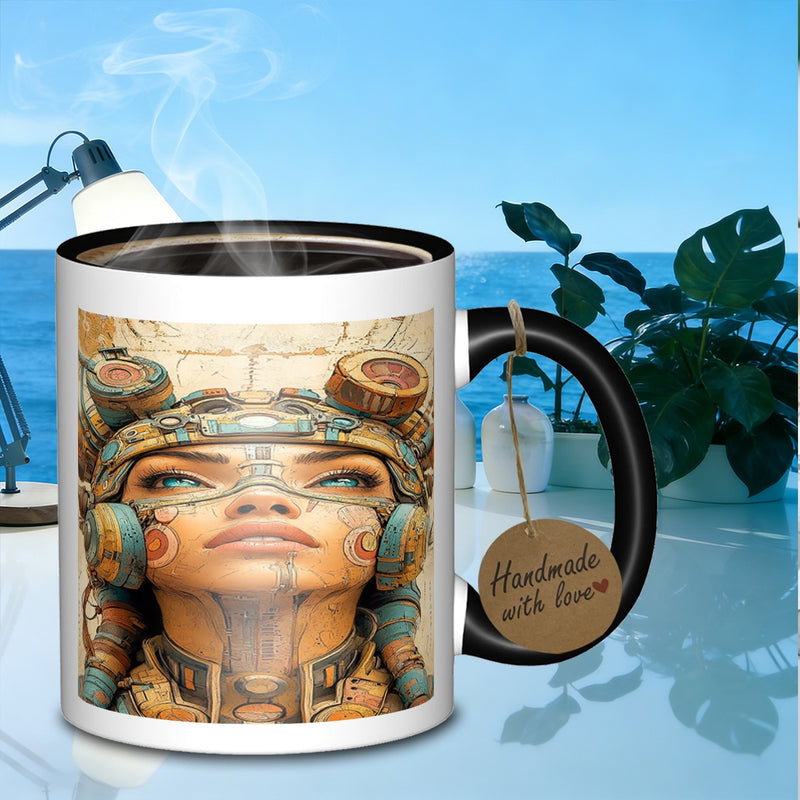 Tailorly Black Accent 11 oz Mug - steampunk woman