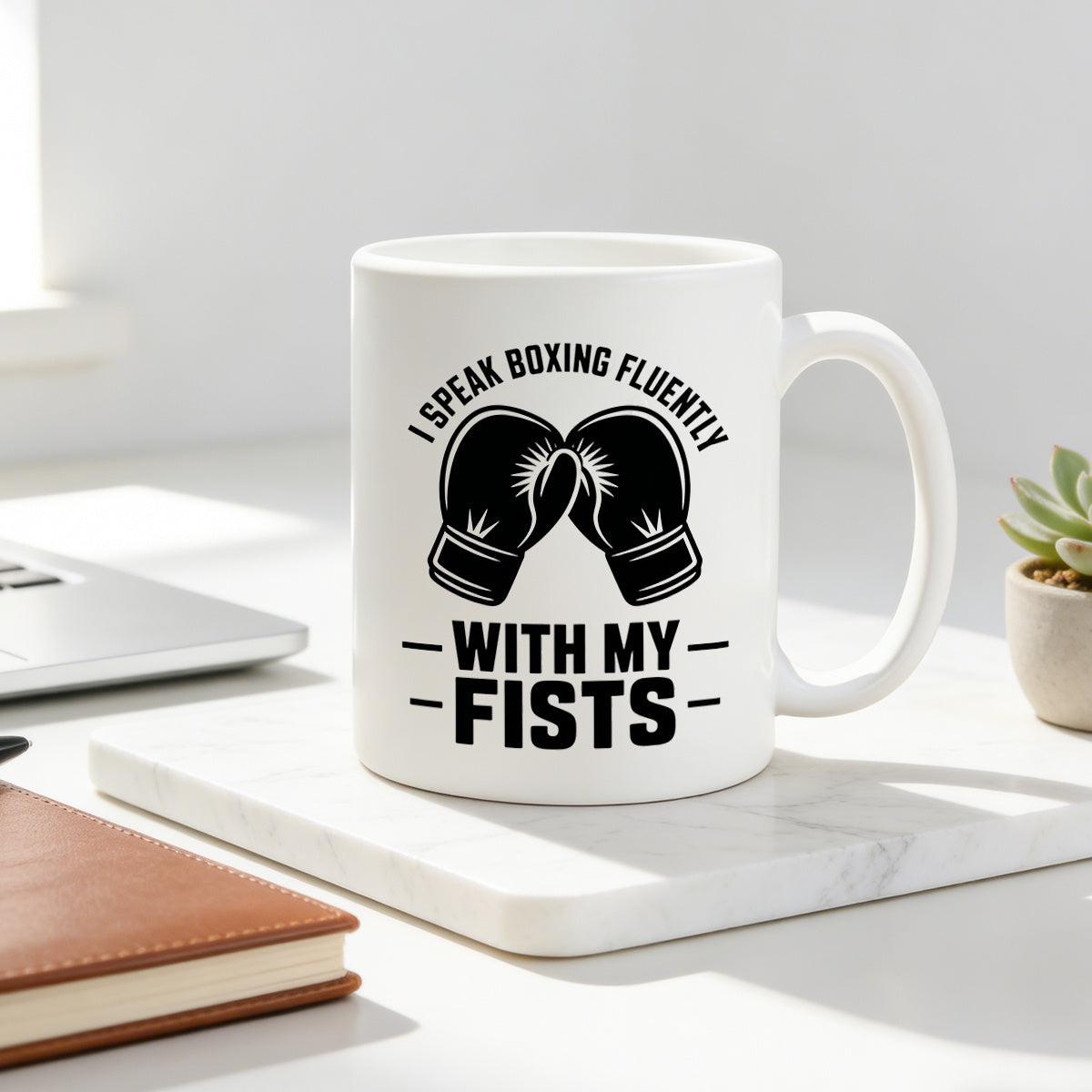 Tailorly White Ceramic 11 oz Mug - boxing with my fists