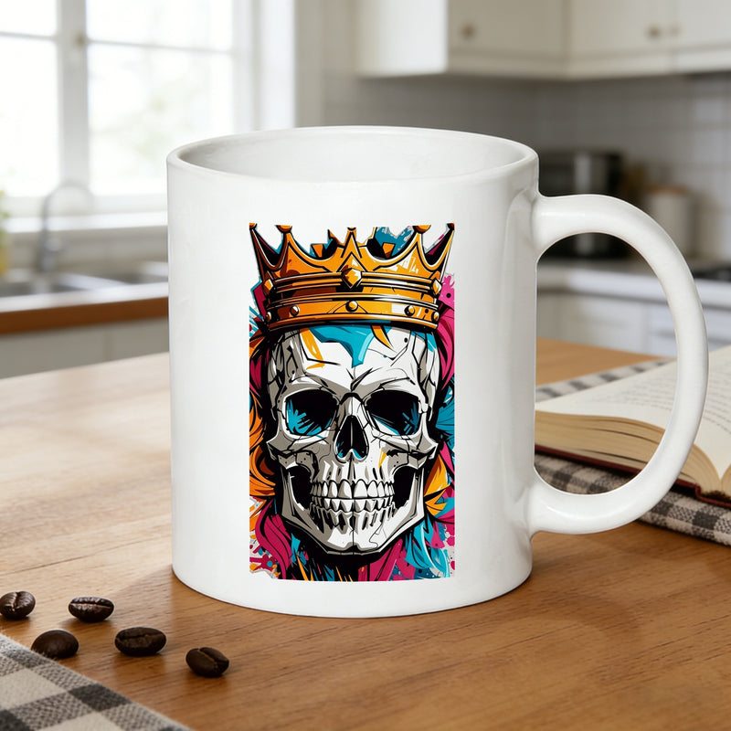 Tailorly White Ceramic 11 oz Mug - colorful skull graffiti style skull