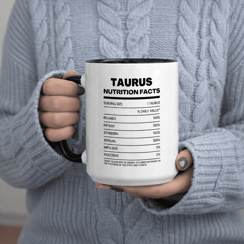 Tailorly Black Accent 11 oz Mug - Nutrition Facts Reliable Patient Sensual Impulsive text pattern