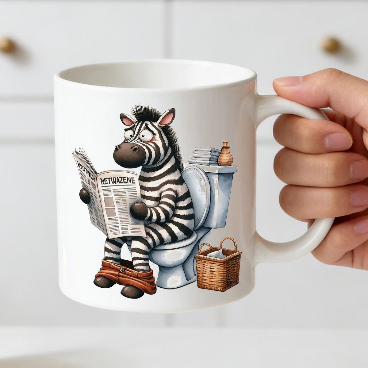 Tailorly White Ceramic 11 oz Mug - funny zebra reading newspaper