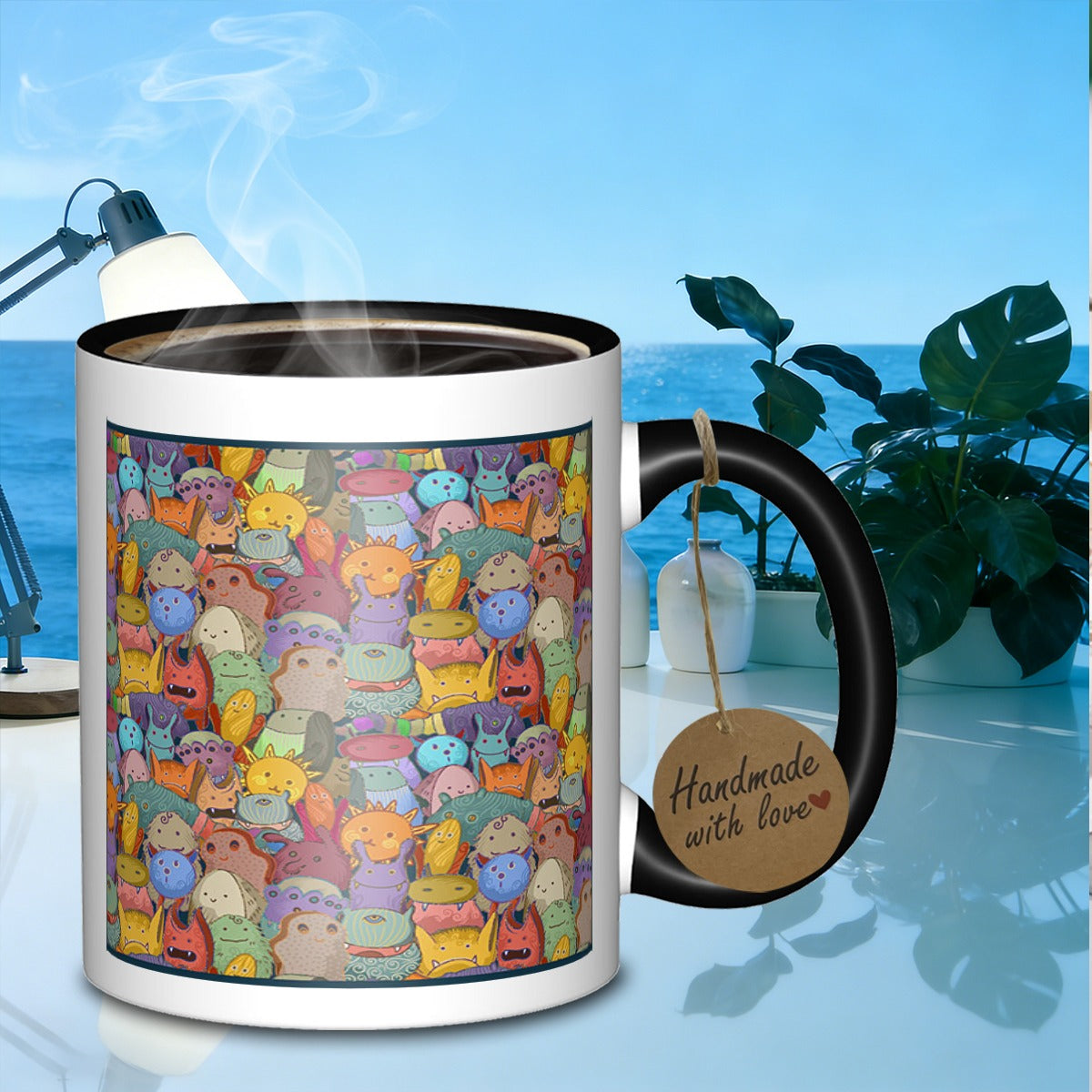 Tailorly Black Accent 11 oz Mug - colorful cartoon creatures