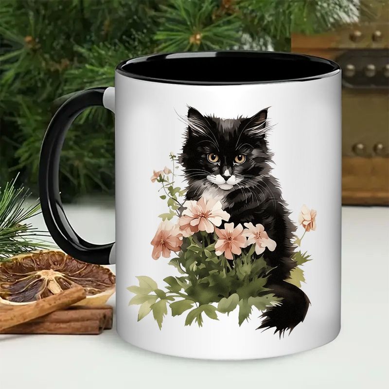 Tailorly Black Accent 11 oz Mug - black and floral watercolor design