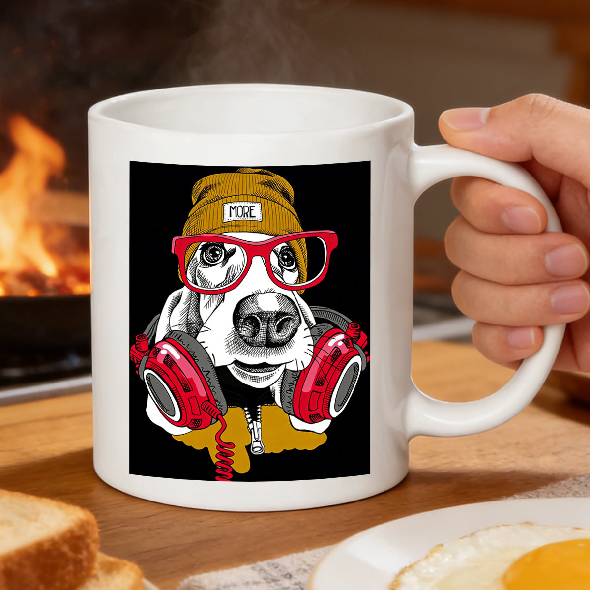 Tailorly White Ceramic 11 oz Mug - dog dj with headphones