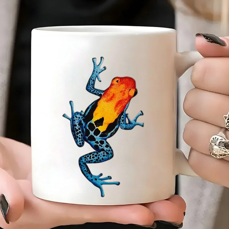 Tailorly White Ceramic 11 oz Mug - poison frog with red orange blue frog