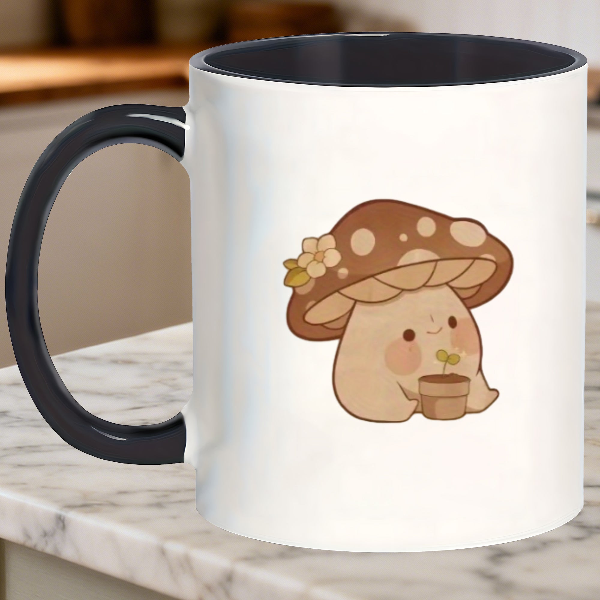 Tailorly Black Accent 11 oz Mug - sturdy thick camping mugs featuring adorable mushrooms oatmeal during the week tea at or soda