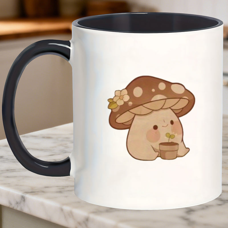 Tailorly Black Accent 11 oz Mug - sturdy thick camping mugs featuring adorable mushrooms oatmeal during the week tea at or soda