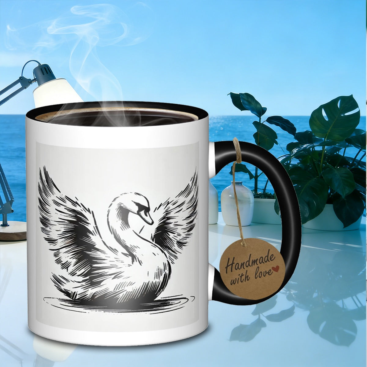 Tailorly Black Accent 11 oz Mug - swan drawing